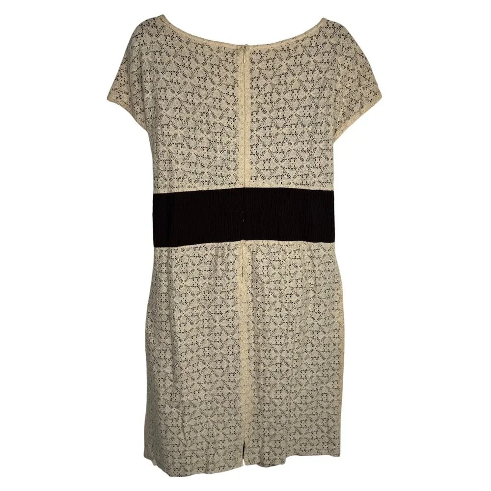 NWT Kate Hill Beige & Brown Lace Dress‎ Bow Tie Waist Cottagecore Prairie Sz 14P